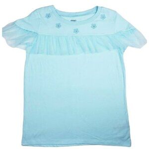 Carters Baby Girl Blue Ruffle T-Shirt With Floral Embellishments 6 Months